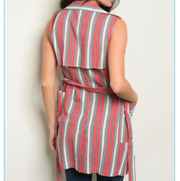 Nwt -Mauve or Beige Long Striped Vest with belt - Picture 4 of 12